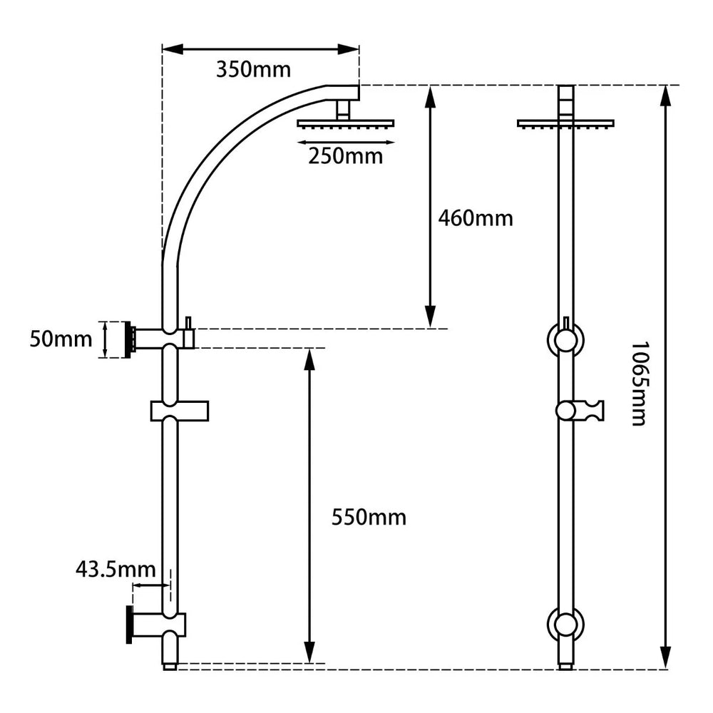OX2128.SH.N+OX0007.SH+OX-R11.HHS 10'' ROUND BLACK SHOWER STATION TOP INLET