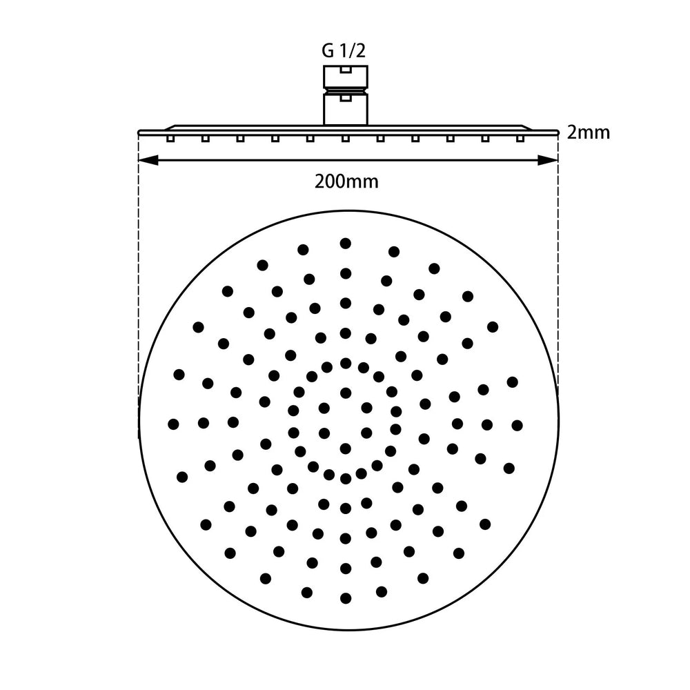 OX0119.SH SUPER-SLIM ROUND BLACK RAINFALL SHOWER HEAD 200MM