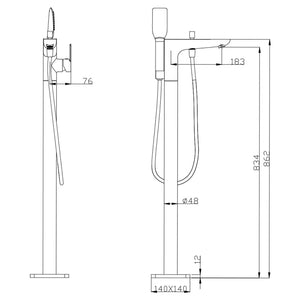 TSI simple Chrome FreeStanding Mixer With Diverter & Handheld Shower CH0124.BS