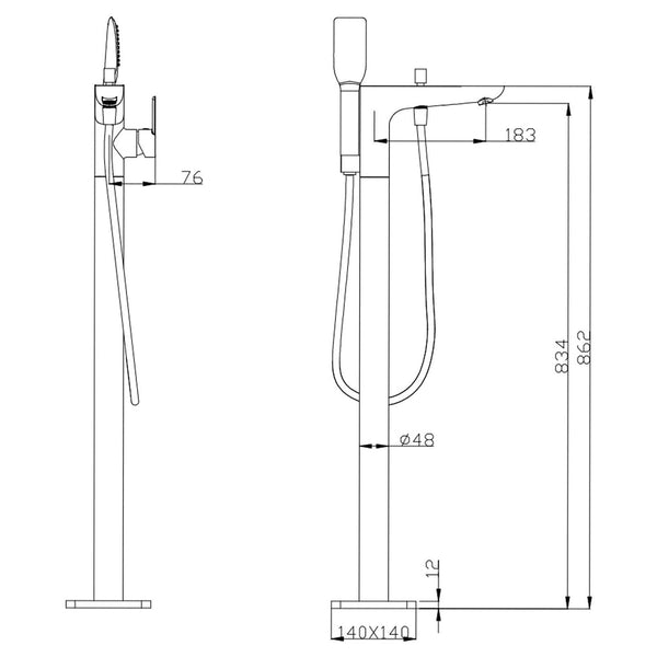 TSI simple Chrome FreeStanding Mixer With Diverter & Handheld Shower CH0124.BS