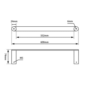 TSI Bathroom Accessories RUSHY Series Gun Metal Grey Single Towel Rail 600mm GM6501.TR