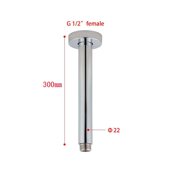 TSI Showers CH0125.SA ROUND CHROME CEILING SHOWER ARM 300MM