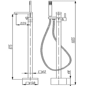 Square Black Freestanding Bath Mixer With Handheld Shower OX0117.BS