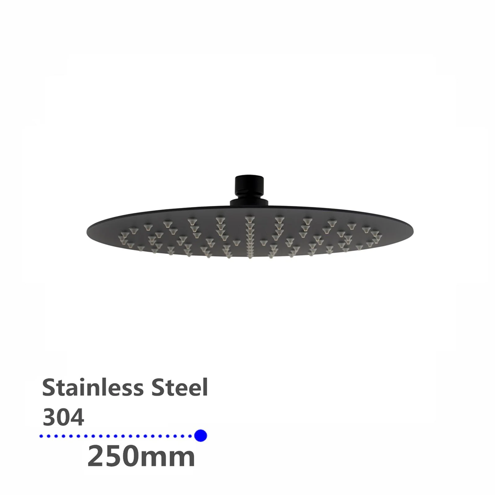 OX0007.SH SUPER-SLIM ROUND BLACK RAINFALL SHOWER HEAD 250MM