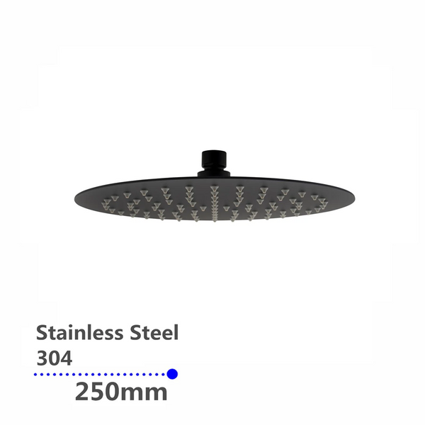 OX0007.SH SUPER-SLIM ROUND BLACK RAINFALL SHOWER HEAD 250MM