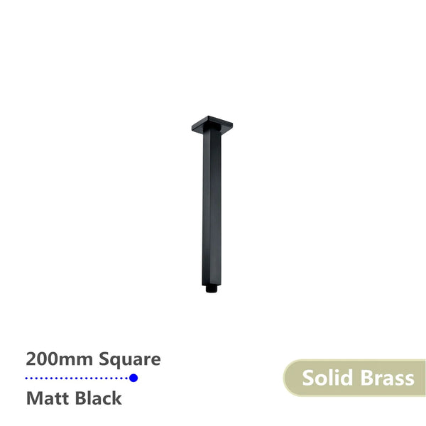OX0103.SA SQUARE BLACK CEILING SHOWER ARM 200MM