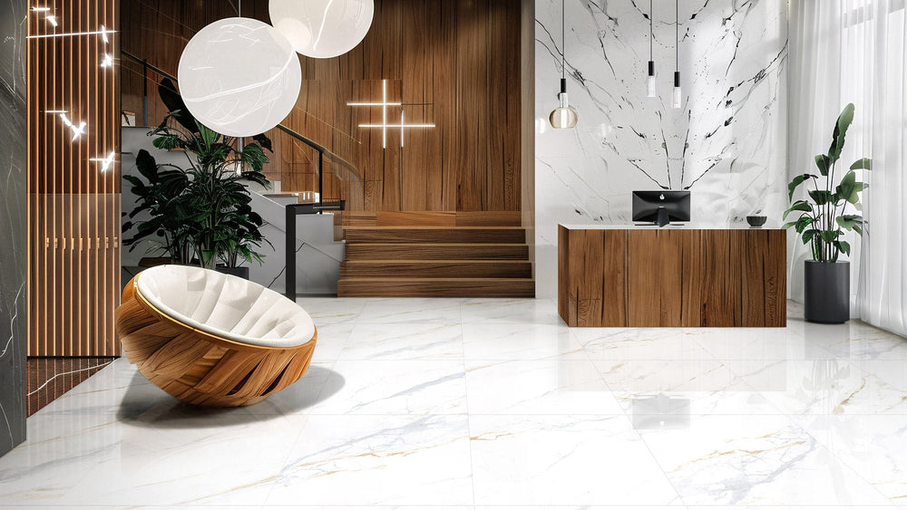 Veneto Calcutta Polished Marble Look Tile 600x600mm