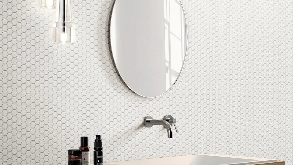 Hexagon Mosaic White Gloss 51mm (271X282mm Per Sheet)