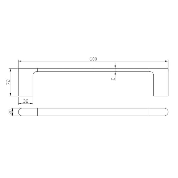 Trade Bathroom Accessories AU Series Black Single Towel Rail 600mm OX8001.TR