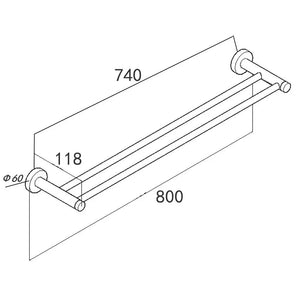 TSI Bathroom Accessories BUYG6602.TR LUCID PIN 800MM ROUND BRUSHED YELLOW GOLD DOUBLE TOWEL RACK RAIL