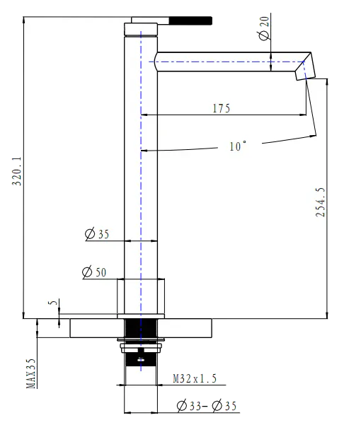 TSI BUGM0241.BM CADDENCE SERIES BRUSHED GUN METAL GREY TALL BASIN MIXER