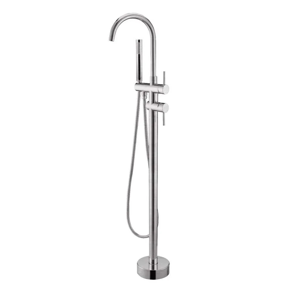 TSI Mixer Taps BU0116.BS ROUND BRUSHED NICKEL FREESTANDING BATH MIXER WITH HANDHELD SHOWER