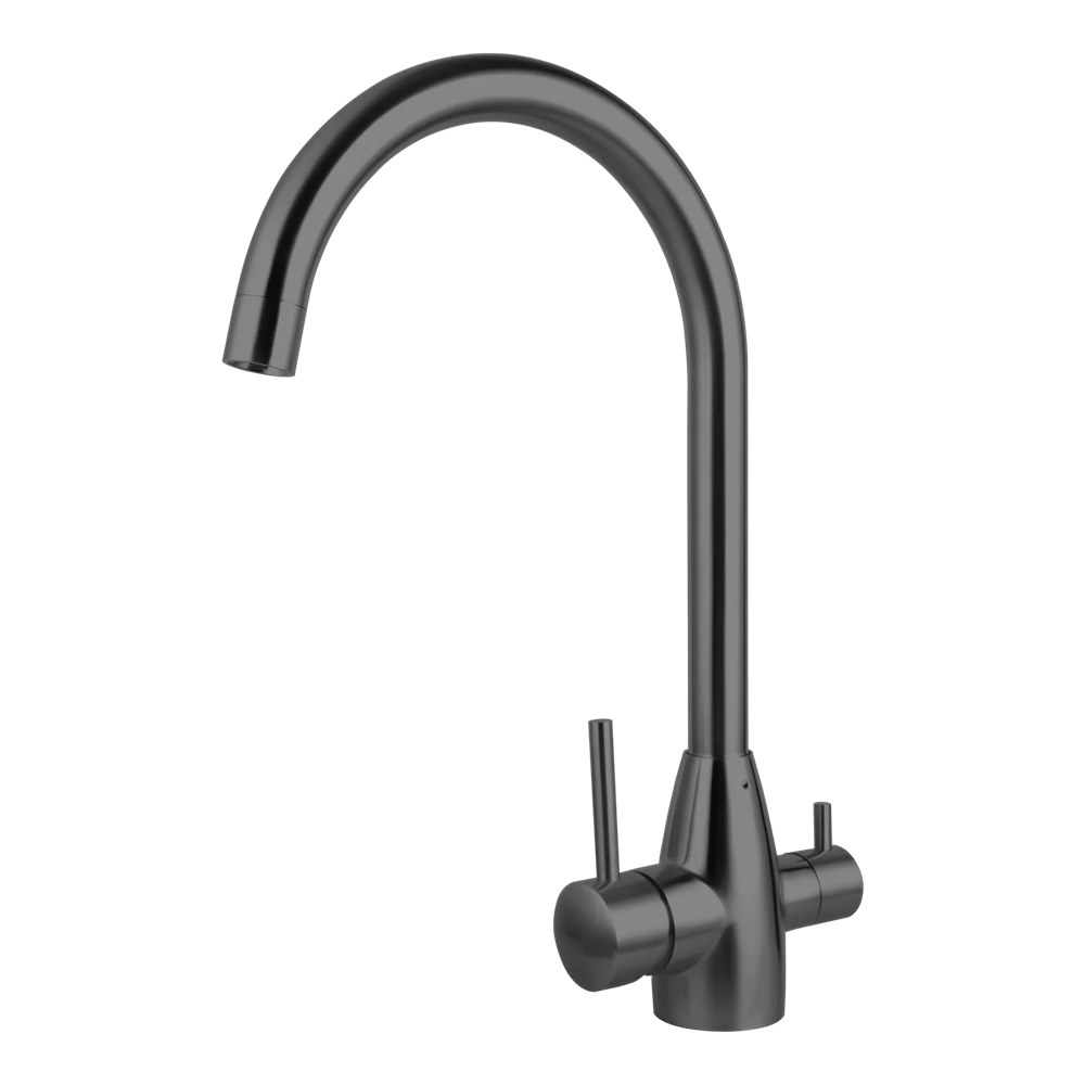 TSI Mixer Taps BUGM1041.KM BRUSHED GUN METAL 3 WAY PURE DRINKING WATER HOT & COLD SWIVEL SPOUT KITCHEN MIXER