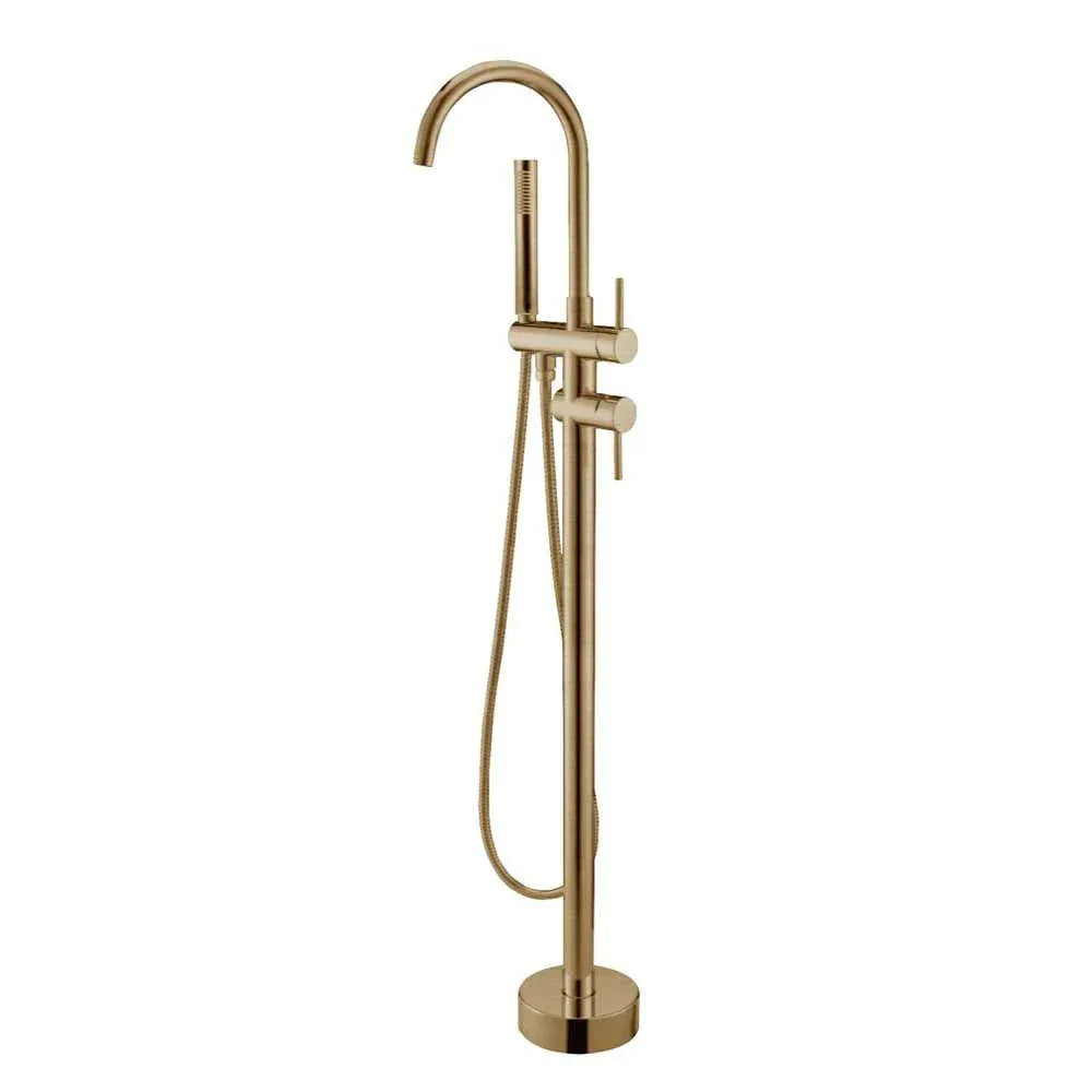 TSI Mixer Taps BUYG0116.BS ROUND BRUSHED BRASS FREESTANDING BATH MIXER WITH HANDHELD SHOWER