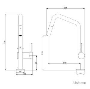 TSI Mixer Taps C-2AKMB Navona Carysil Angle Matte Black Pull Out Kitchen Mixer