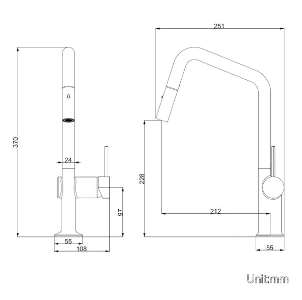 TSI Mixer Taps C-2AKMB Navona Carysil Angle Matte Black Pull Out Kitchen Mixer