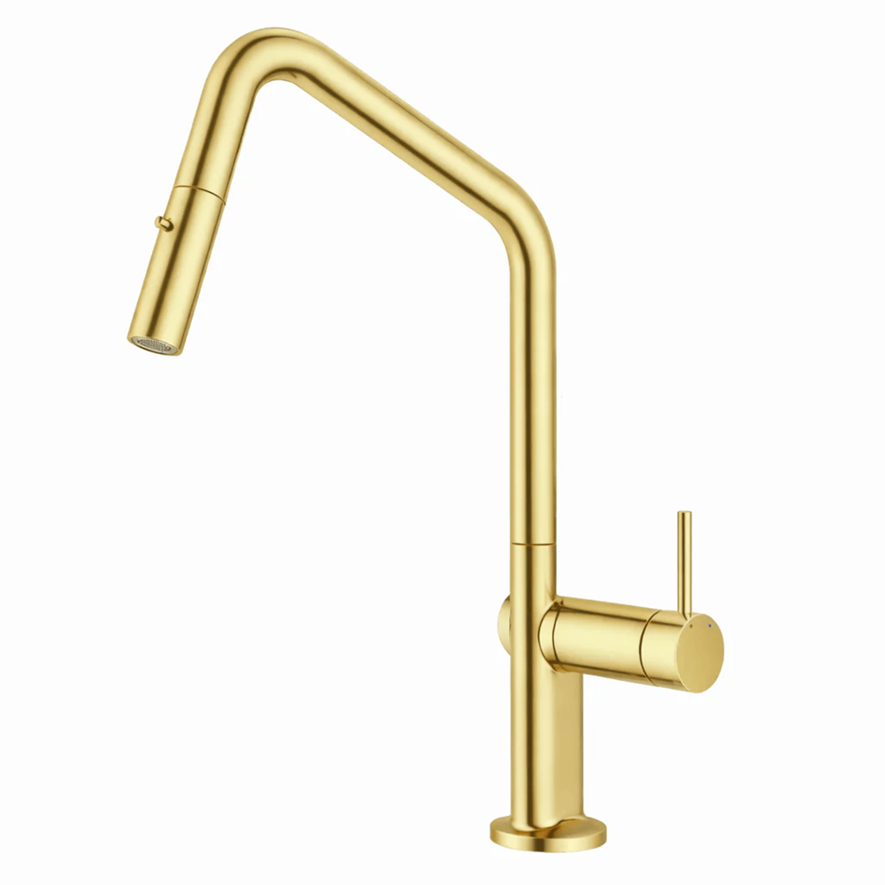 TSI Mixer Taps C-2AKMBG Navona Carysil Angle Brushed Yellow Gold Pull Out Kitchen Mixer