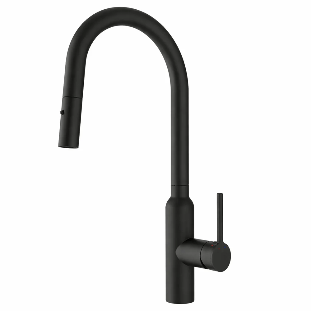 TSI Mixer Taps C-3RKMB Navona Carysil Round Matte Black Pull Out Kitchen Mixer