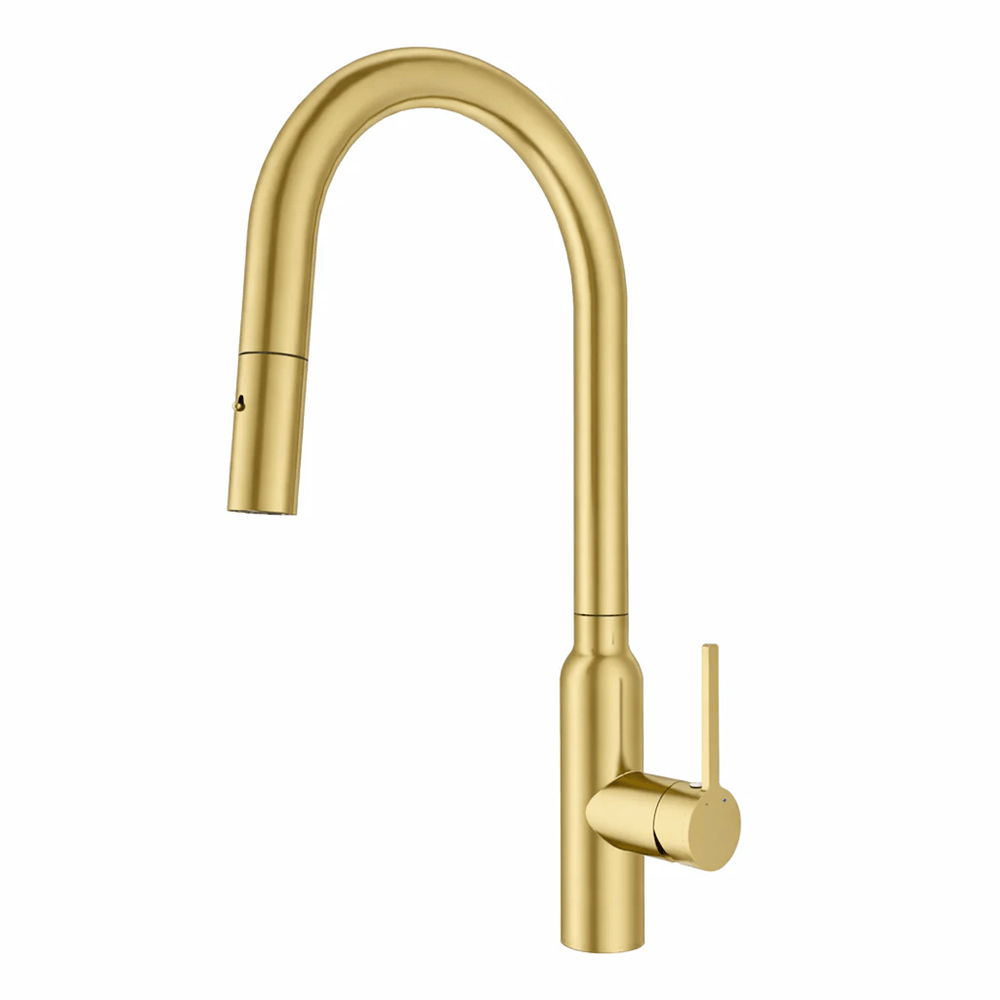 TSI Mixer Taps C-3RKMBG Navona Carysil Round Brushed Yellow Gold Pull Out Kitchen Mixer