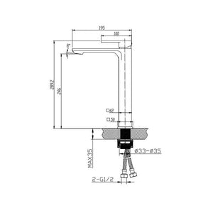 TSI Mixer Taps CH0229.BM IVANO SERIES CHROME TALL BASIN MIXER