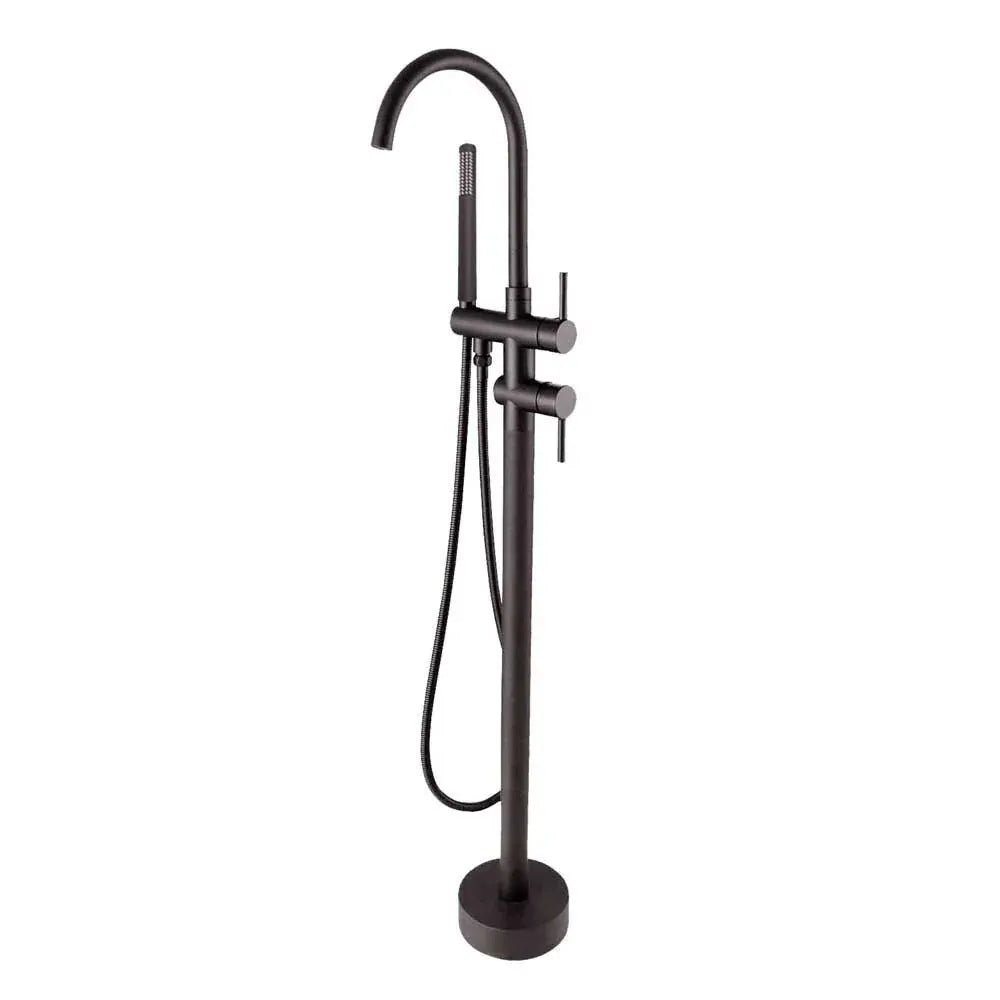 TSI Mixer Taps GM0116.BS ROUND GUN METAL GREY FREESTANDING BATH MIXER WITH HANDHELD SHOWER