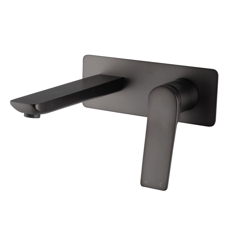 TSI Mixer Taps RUSHY Series Square Brushed Gun Metal Grey Wall Mixer with Spout BUGM0153.BM