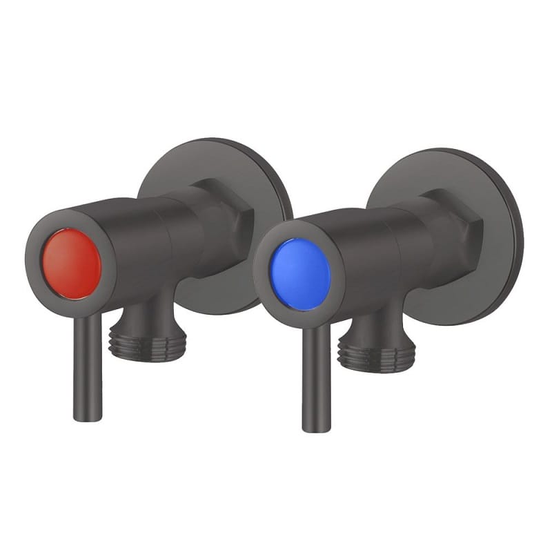 TSI Mixer Taps WST16.06+WST16.06 Pentro Gun Metal Grey Round Brass Washing Machine Taps Set