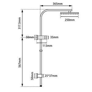 TSI Showers 10'' SQUARE GUN METAL GREY SHOWER STATION TOP WATER INLET