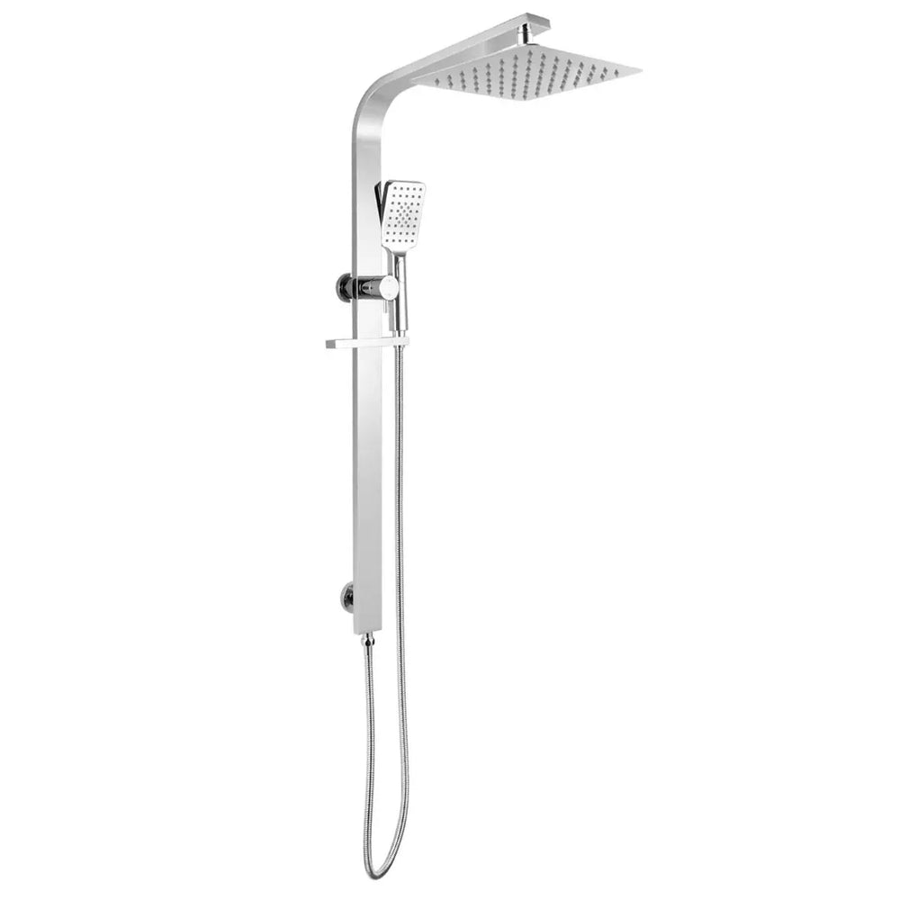 TSI Showers CH2150.SH.N+CH0002.SH+CH-S8.HHS 10" SQUARE CHROME WIDE RAIL SHOWER STATION TOP WATER INLET WITH 3 FUNCTIONS HANDHELD