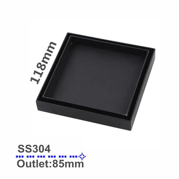 TSI Showers OX003.FD MATTE BLACK SHOWER GRATE FLOOR WASTE DRAIN SMART INSERT TILE 120*120MM