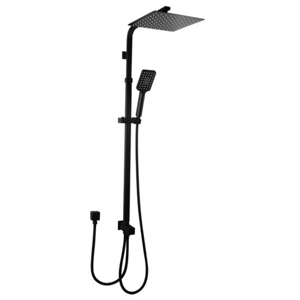 TSI Showers OX2125.SH.N+OX0002.SH+OX-S8.HHS 10" SQUARE MATTE BLACK SHOWER STATION TOP/BOTTOM INLET