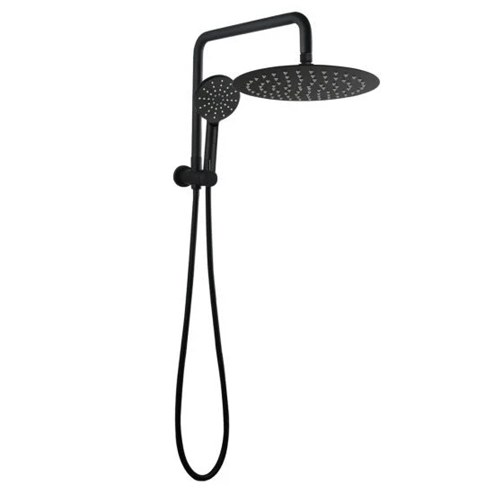 TSI Showers OX2138.SH.N+OX0007.SH+OX-R11.HHS 10" ROUND BLACK SHOWER STATION TOP WATER INLET
