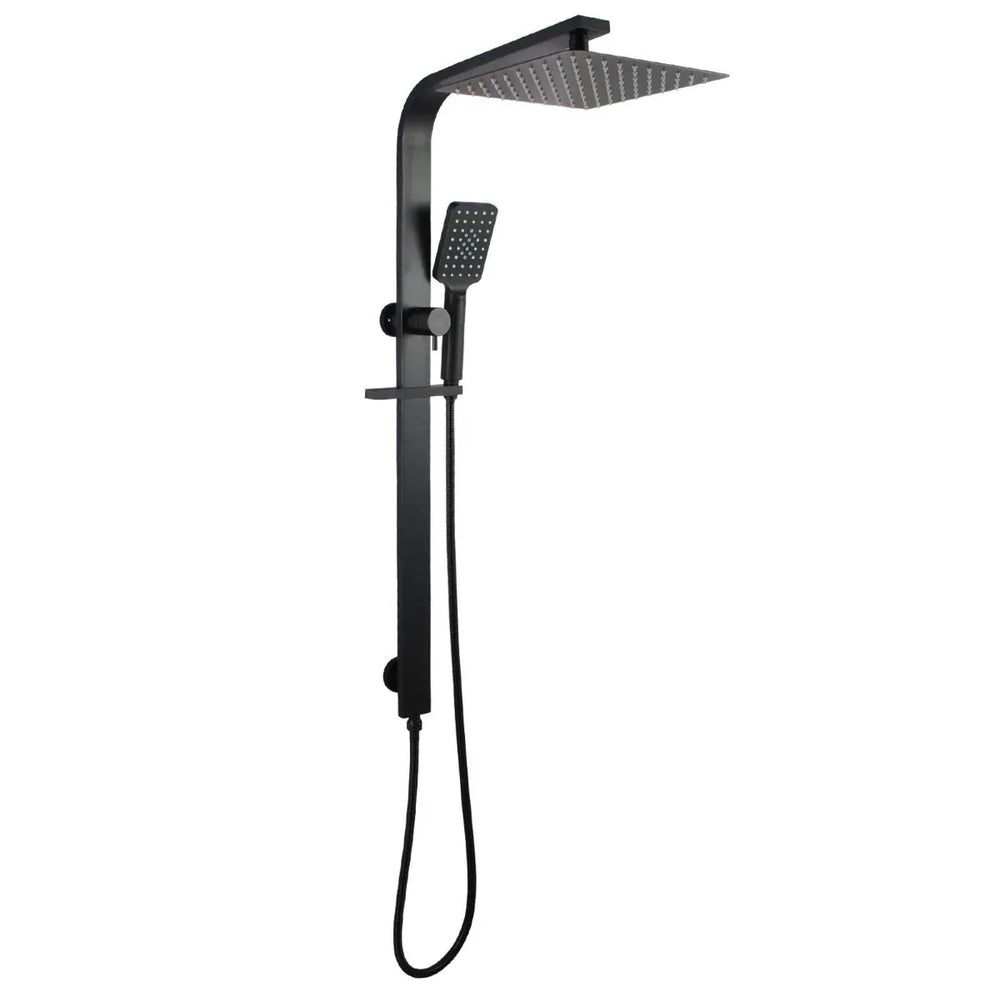 TSI Showers OX2150.SH.N+OX0002.SH+OX-S8.HHS 10'' SQUARE BLACK WIDE RAIL SHOWER STATION TOP WATER INLET WITH 3 FUNCTIONS HANDHELD