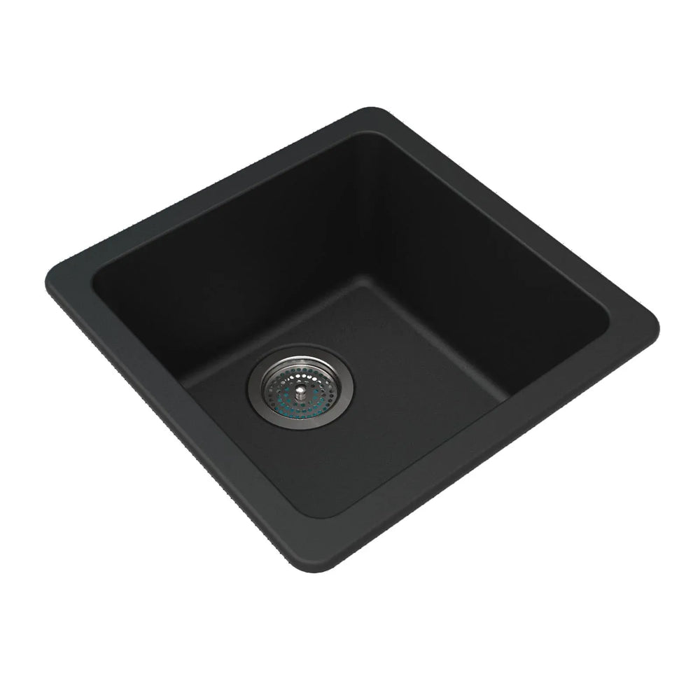TSI Sinks OX4242.KS BLACK GRANITE QUARTZ STONE KITCHEN/LAUNDRY SINK SINGLE BOWL TOP/UNDER MOUNT 422*422*203MM