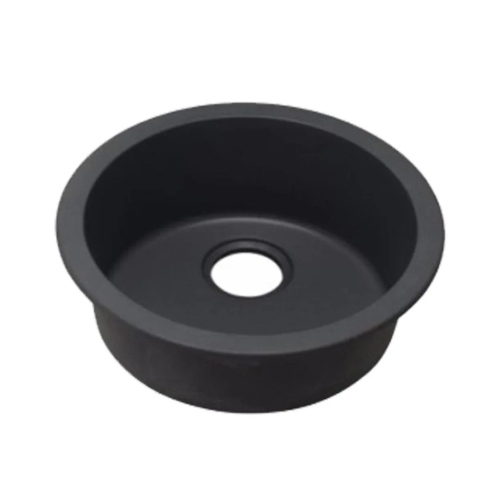 TSI Sinks OX460.KS BLACK GRANITE QUARTZ STONE KITCHEN/LAUNDRY SINK ROUND SINGLE BOWL TOP/UNDER MOUNT 460MM