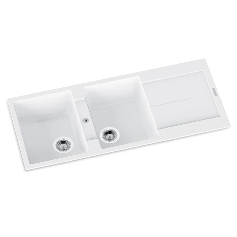 TSI Sinks TWM-ED200W 1160 X 500 X 200MM CARYSIL ENIGMA D200 DOUBLE BOWL WITH DRAINER BOARD GRANITE KITCHEN SINK