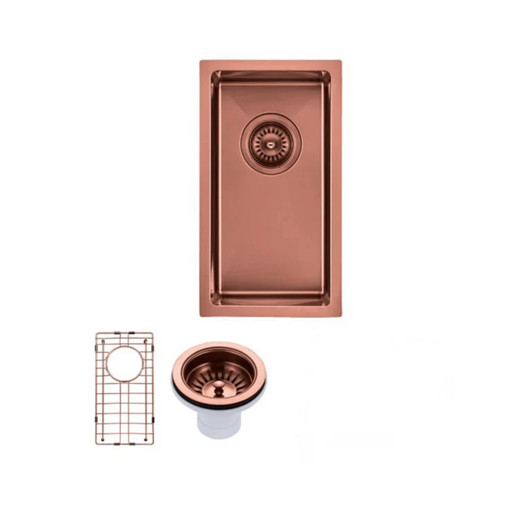 TSI Sinks TWM11RG 250X450X215MM ROSE GOLD PVD 1.2MM HANDMADE TOP/UNDERMOUNT SINGLE BOWL KITCHEN SINK