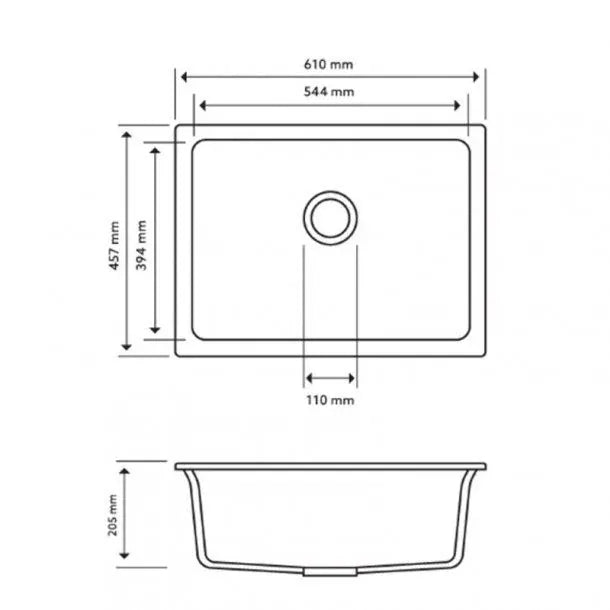 TWM6145-G 610 X 457 X 205MM CARYSIL BIG BOWL GRANITE KITCHEN/LAUNDRY SINK