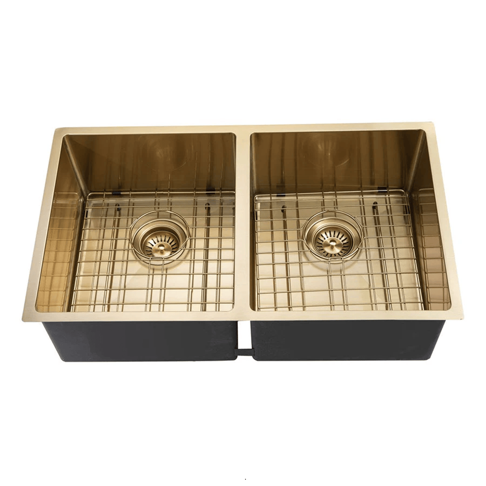 TSI Sinks TWM6G 770*450*215MM BRUSHED YELLOW GOLD HAND-MADE DOUBLE BOWL KITCHEN SINK