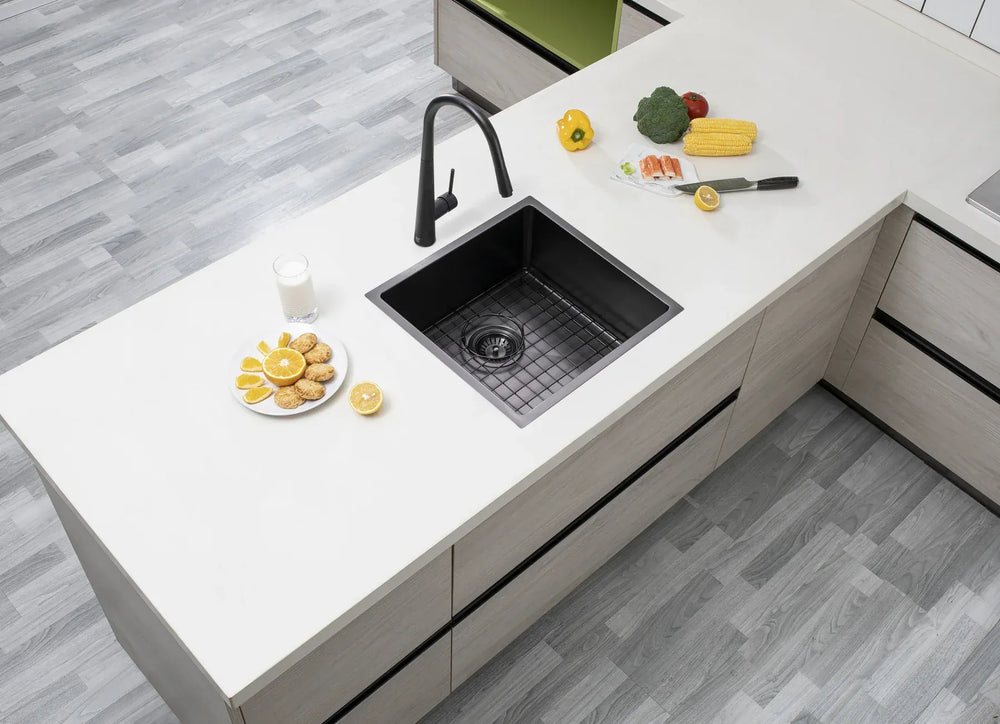 TWM8-SATIN SATIN - GUN METAL GREY 440X440X205MM SATIN STAINLESS STEEL HANDMADE SINGLE BOWL SINK