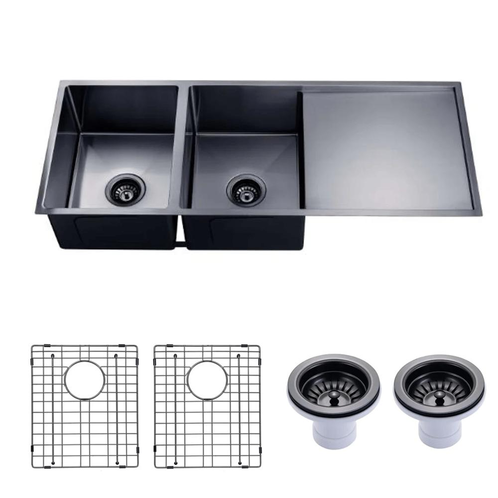 TSI Sinks TWM9B 1160X460X230MM GUN METAL GREY 1.2MM HANDMADE TOP/UNDERMOUNT DOUBLE BOWLS KITCHEN SINK