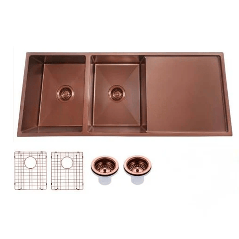 TSI Sinks TWM9RG 1160X460X230MM ROSE GOLD PVD 1.2MM HANDMADE TOP/UNDERMOUNT DOUBLE BOWLS KITCHEN SINK