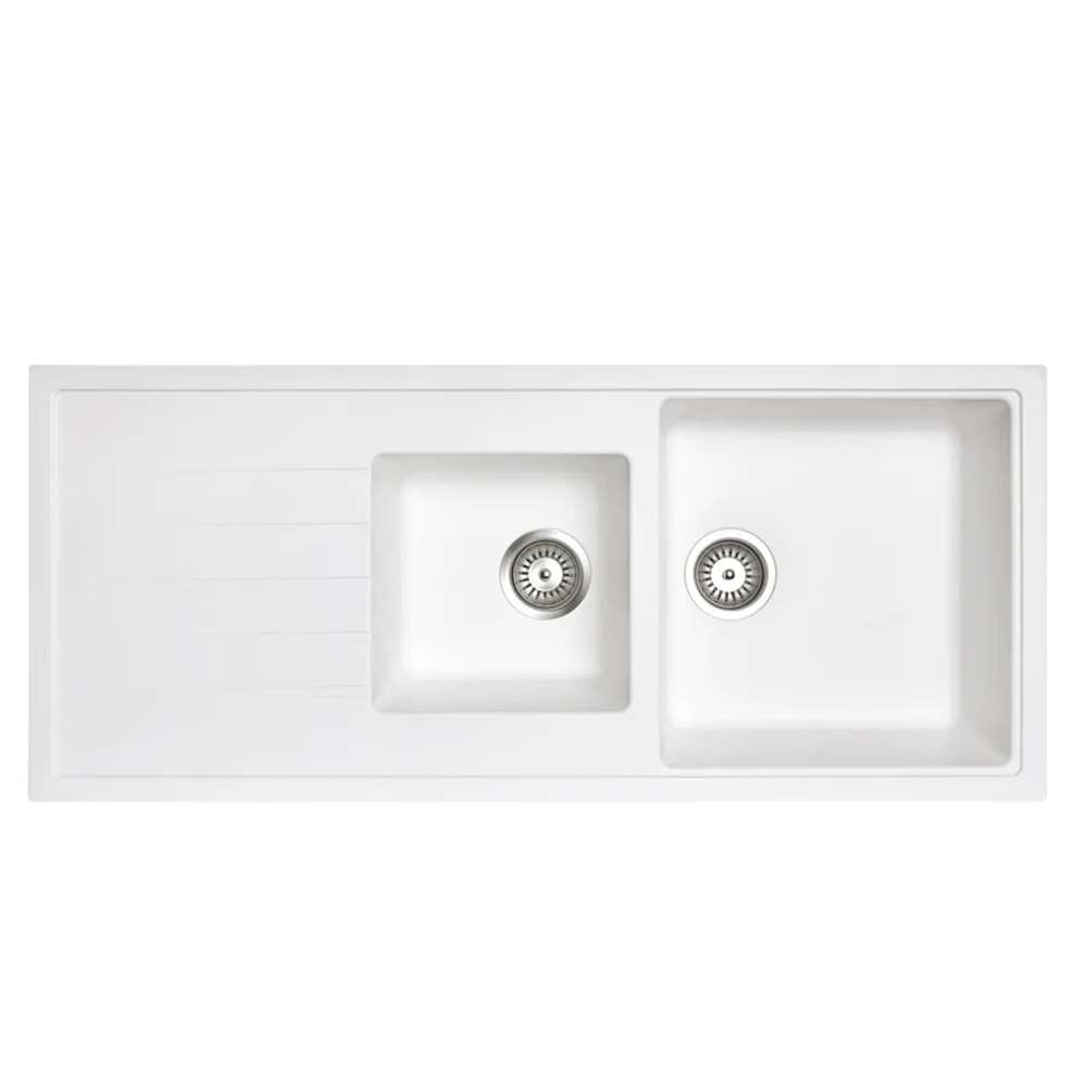 TSI Sinks TWMD-200VW 1160 X 500 X 205MM CARYSIL VIVALDI D200V 1 AND A HALF BOWL WITH DRAINER BOARD GRANITE KITCHEN SINK