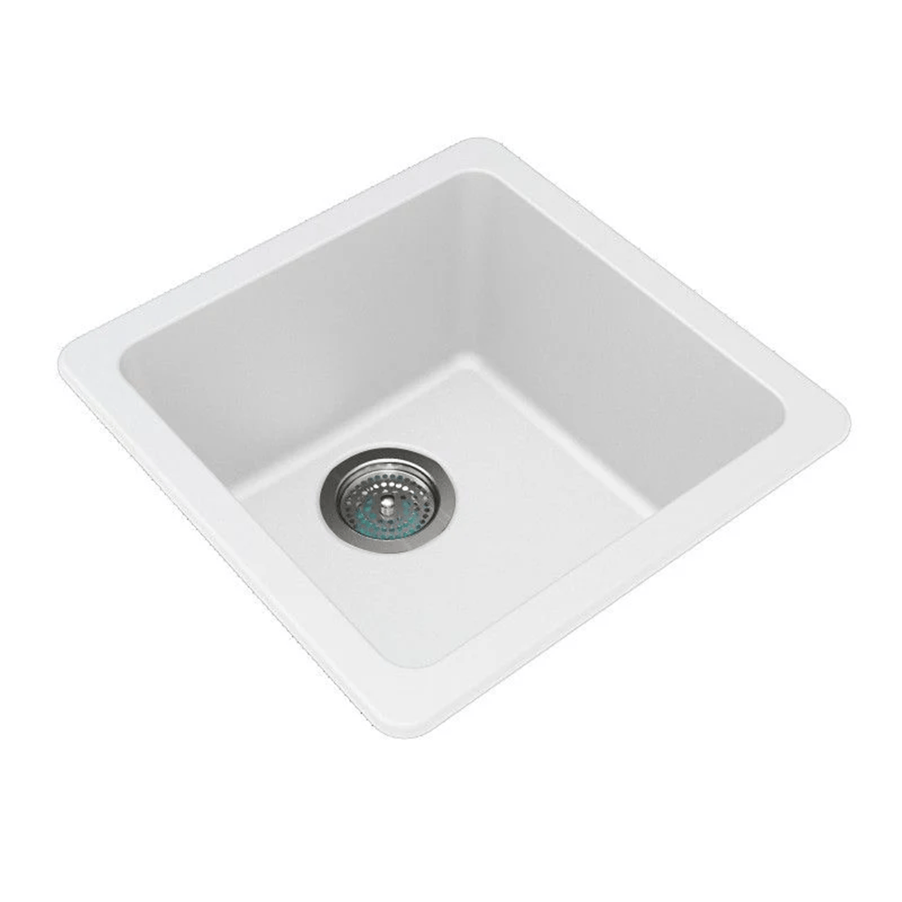 TSI Sinks WH4242.KS WHITE GRANITE QUARTZ STONE KITCHEN/LAUNDRY SINK SINGLE BOWL TOP/UNDER MOUNT 422*422*203MM