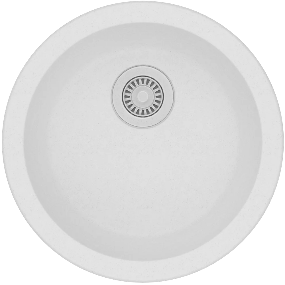 TSI Sinks WH460.KS WHITE GRANITE QUARTZ STONE KITCHEN/LAUNDRY SINK ROUND SINGLE BOWL TOP/UNDER MOUNT 460MM