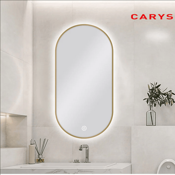 TSI Vanities MS-RW4590B-G 450 X 900MM PILL SHAPE GOLD FRAMED CARYSIL LED MIRROR