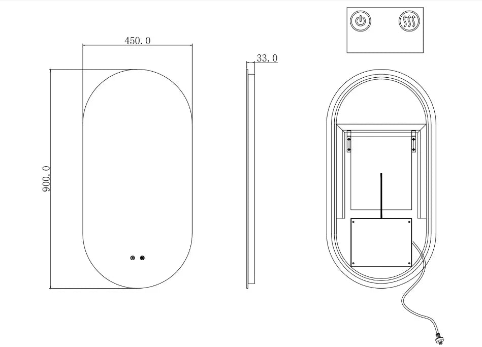 T-4590AM OVAL SHAPE BACKLIT LED MIRROR 450X900MM