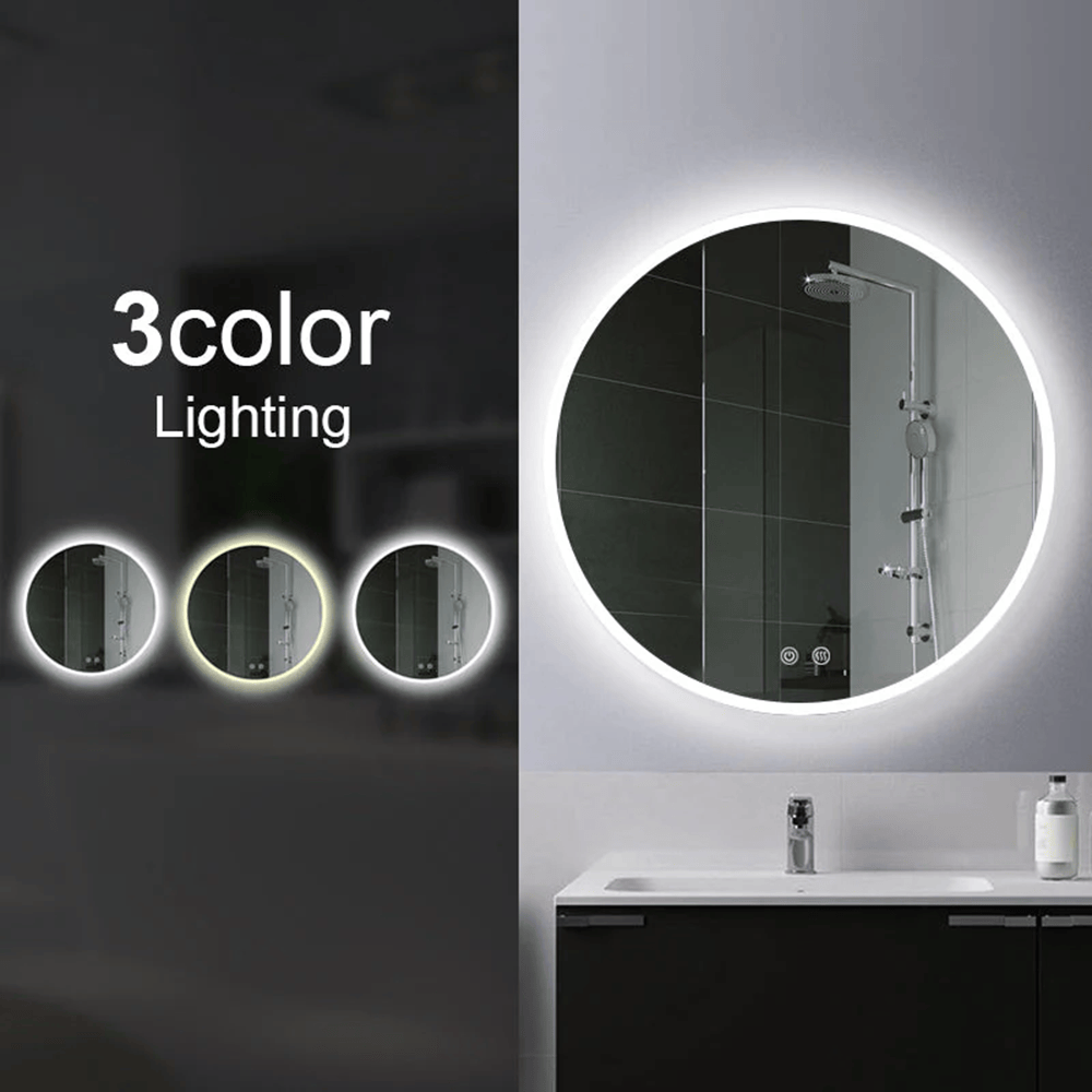 TSI Vanities T-600LRM 600MM ROUND 3 COLOR LIGHTING LED MIRROR TOUCH SENSOR SWITCH DEFOGGER PAD WALL MOUNTED - LIGHTING ON THE RIM