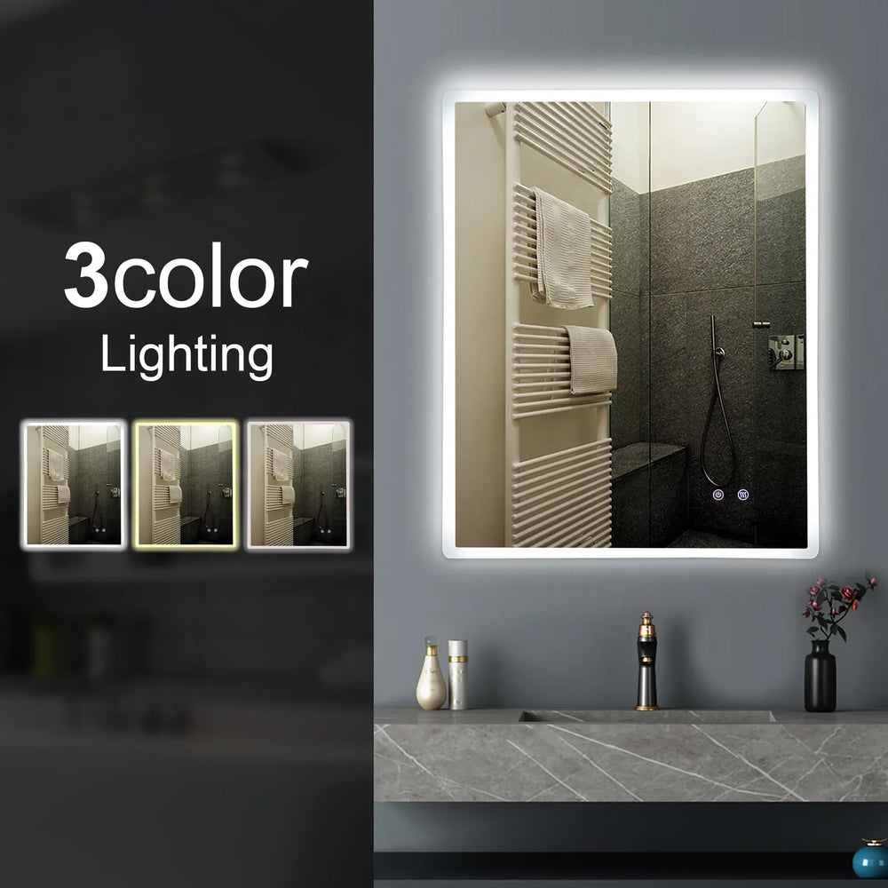 TSI Vanities T-600LSM 600*750MM 3 COLOR LIGHTING FRONT LIT LED MIRROR TOUCH SENSOR SWITCH DEFOGGER PAD WALL MOUNTED VERTICAL OR HORIZONTAL