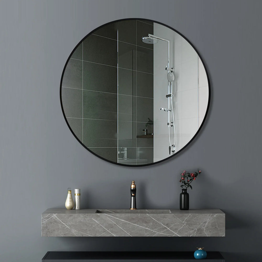 TSI Vanities T-600MRB 600*40MM ROUND BLACK ALUMINIUM WALL MIRROR